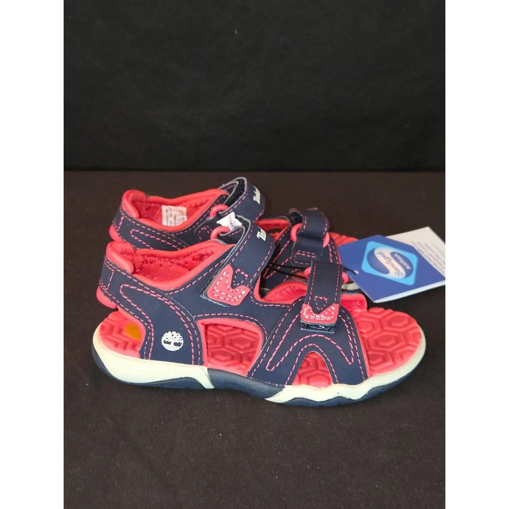 Timberland Toddler Girl's Sandals Size 8 Pink Navy Hook & Loop‎ Shoes New
